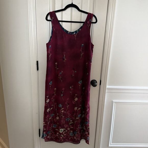 Unbranded Dresses & Skirts - Women's Vintage 90s Reversible Floral Maroon & Blue Midi Dress